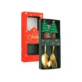 Christmas stainless steel cutlery set with tree handle gift box tableware spoon fork. - Christmas Tree Spoon and Fork Set / 2-Piece Gift Box Set / Gold