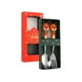 Christmas stainless steel cutlery set with cute reindeer handle spoon and fork gift box - Reindeer Spoon and Fork Set / 2-Piece Gift Box Set / Silver