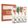 Christmas stainless steel spoon set with cute resin handles, perfect holiday gift box. - 4-Piece Spoon Set / Gift Box 4-Piece Set / Silver