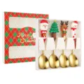 Christmas stainless steel spoon set with cute cartoon resin figures and a gift box. - 4-Piece Spoon Set / Gift Box 4-Piece Set / Gold