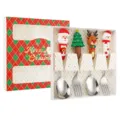 Christmas stainless steel tableware set with cute cartoon silicone handle spoon fork gift box - Mixed Spoon and Fork 4-Piece Set / Gift Box 4-Piece Set / Silver
