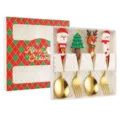 Christmas stainless steel cutlery set with cute silicone handle spoons and forks in gift box - Mixed Spoon and Fork 4-Piece Set / Gift Box 4-Piece Set / Gold
