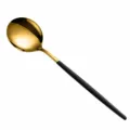 Stainless steel dinner spoon with black handle and gold bowl, luxury cutlery piece, 210mm - Large Soup Spoon / Black & Gold