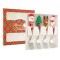 Christmas stainless steel fork set with cute silicone cartoon handles in gift box. - 4-Piece Fork Set / Gift Box 4-Piece Set / Silver