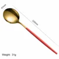 Stainless steel dinner spoon with gold bowl and red handle, dimensions 210x47mm, weight 31g. - Large Soup Spoon / Red Gold
