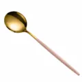Elegant stainless steel dinner spoon with a stylish pink frosted handle and gold bowl. - Large Soup Spoon / Pink Gold