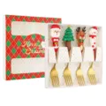 Christmas stainless steel fork set with cute silicone cartoon holiday handles gift box. - 4-Piece Fork Set / Gift Box 4-Piece Set / Gold