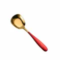 Stainless steel flat bottom soup spoon with red handle and gold bowl, 152mm length. - S / Red Gold