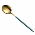 Modern gold and green stainless steel dinner spoon with ergonomic handle, 210mm length. - Large Soup Spoon / Green and Gold
