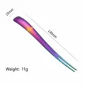 Stainless steel tea spoon and fruit fork, gradient colorful finish, durable dual-head design. - Dual-Purpose / Iridescent
