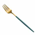 Stainless steel dinner fork with gold tines and green handle, ergonomic design, 215mm long. - Large Fork / Green and Gold
