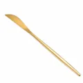 Elegant golden stainless steel western dining knife with precise size and weight specs. - Dinner Knife / Gold