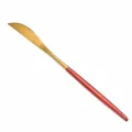 Stainless steel western dinner knife with red handle and gold blade, 220mm length, 36g weight. - Dinner Knife / Red Gold