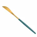 Stainless steel dinner knife with gold blade and green handle, elegant cutlery piece, 220mm. - Dinner Knife / Green and Gold