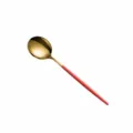 Gold stainless steel spoon with red handle, elegant modern cutlery table decor, 13g item. - Small Soup Spoon / Red Gold