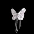 Parche de mariposa de diamantes hecho a mano con flores de encaje y flecos de cuentas para ropa. - Parche adhesivo