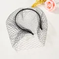 Velo da sposa nero in rete con cerchietto accessorio per capelli vintage elegante - Nero