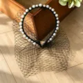 Cerchietto con perle nere e velo vintage accessorio per capelli elegante per feste e banchetti. - Rete Nera