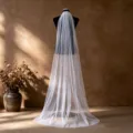 Bridal wedding veil single layer beaded edge short tulle veil for bride photography - Length 200cm / White
