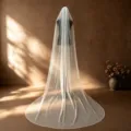 Velo da sposa monostrato con bordo perlato velo in tulle per matrimonio variante - 300cm Lungo / Bianco