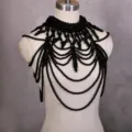 Schwarze mehrschichtige Perlen Schulterkette Bodykette Variante Mode Accessoire Stil - Schwarz