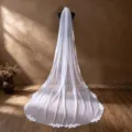 Elegant long wedding veil with delicate lace edges, cathedral length white bridal accessory. - White (3m Cathedral)