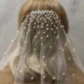 Bridal pearl veil with hair comb single layer tulle wedding veil for brides white elegant - 100cm Length * 160cm Width - Hip Length / V180 Ivory Veil With Comb