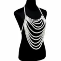 Meerlaagse parel lichaam ketting sexy schouder ketting parel sjaal avondjurk accessoire - Wit