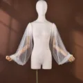 Elegant white pearl tulle false sleeves, sheer mesh detachable arm covers for women. - One Size / Off White