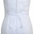 White lace dress detail with a delicate ribbon waist belt, elegant bridal accessory style. - Gold Sequin / With White Ribbon