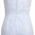 White lace dress waist detail with elegant bow tie, premium bridal garment accessory photo. - White Organza