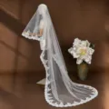 Elegant French vintage lace bridal veil with long train for wedding ceremony, beautiful. - Without Comb / 300cm Long / Off White