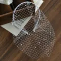 Cerchietto con velo in rete e strass bianco, velo da sposa per festa, accessorio per capelli. - Bianco