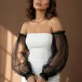 Elegant bridal sheer mesh puff sleeves, long fingerless wedding dress accessories for brides. - One Size / Black