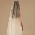 Pearl bridal veil long cathedral wedding veil single layer veil with comb for bride - 100CMx160CM With Comb / Champagne Veil