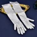 Weisse lange Satinhandschuhe fuer Hochzeit Braut Abendparty und Buehnenperformance. - Weiß