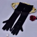 Schwarze lange Satin Handschuhe elegante Damen Opern Handschuhe fuer Hochzeit Abend Party Kostuem. - Schwarz