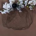 Black mesh bridal veil vintage face net fascinator with fabric flower for wedding party hair. - VA02-Black Mesh