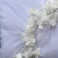 White floral lace mesh bridal shawl fabric cape trim, delicate wedding accessory material. - White Mesh
