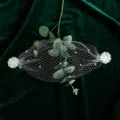 Bridal vintage mesh veil hair accessory with white lace flowers and pearl decorations for parties. - Style A (Pearl)