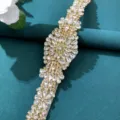 Gold rhinestone bridal wedding belt, sparkly crystal sash accessory for formal dress. - Sequins Without Ribbon
