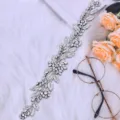 Élégante ceinture de mariée en strass avec feuilles de cristal pour robe de mariée. - Paillettes Sans Ruban