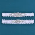 Braut Spitzen Strumpfband Set weiße Strass elastische Oberschenkel Ring Hochzeitszubehör - STS337 + ST33 Paar
