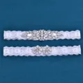 Braut Strass Pailletten Spitze Strumpfband Set elastische Hochzeit Beinstruempfe weiss - STS337 + ST20 Paar