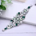 Bridal Rhinestone Applique Wedding Dress Belt Crystal Silver Leaf Accessory for Women - Rhinestone Piece (No Ribbon)
