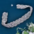 Detailed close-up of sparkling rhinestone applique wedding belt, brilliant crystal bridal sash. - Sequins Without Ribbon