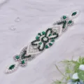 Emerald rhinestone bridal dress belt applique sparkling crystal waist accessory for wedding gown - Hole Green (Without Ribbon)