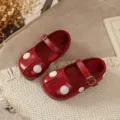 Zapatos Mary Jane rojos con puntera dividida para niñas, zapatos de princesa retro con lunares. - Talla 23 Longitud Interior 14.7cm / Rojo