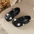 Zapatos Mary Jane retro franceses con punta partida para niñas, bonitos zapatos planos. - Talla 23 Longitud Interior 14.7cm / Negro