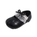 Zapatos planos negros para niñas con lazo de tul de lunares y diseño de dedos divididos. - Talla 21 (Longitud Interior 13.6cm) / Negro
